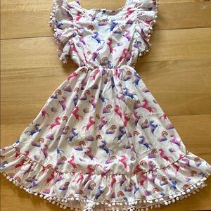 Unicorn Print Kids Dress - Pink and White.  Lola + The Boys